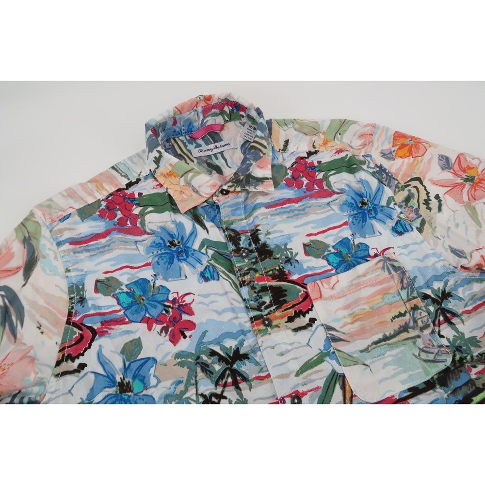 Tommy Bahama Mens Medium Tencel Hawaiian Camp Shirt All Over Island Print